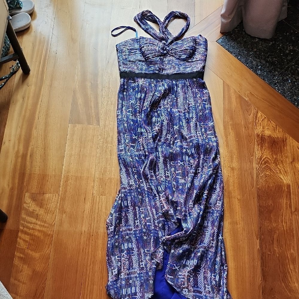BCBGMAXAZRIA Blue and Purple Halter Dress - Women's Size 8